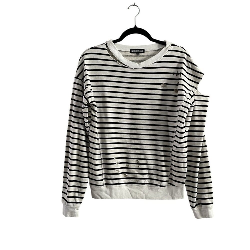 Jack Meets Kate Wmn XS Striped Casual Distressed Ripped Crewneck Juno Sweatshirt